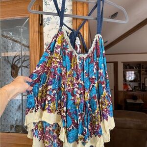 Vibrant Floral Camisole - Blue, Cream, and Purple